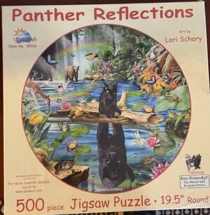 Sealed SunsOut Panther Reflections Round 500 Pc Jigsaw Puzzle Lori Schory